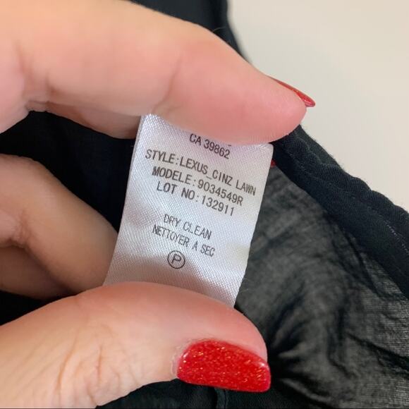 Theory Black Sheer Pintuck Keyhole Long Sleeve Top - Picture 4 of 5